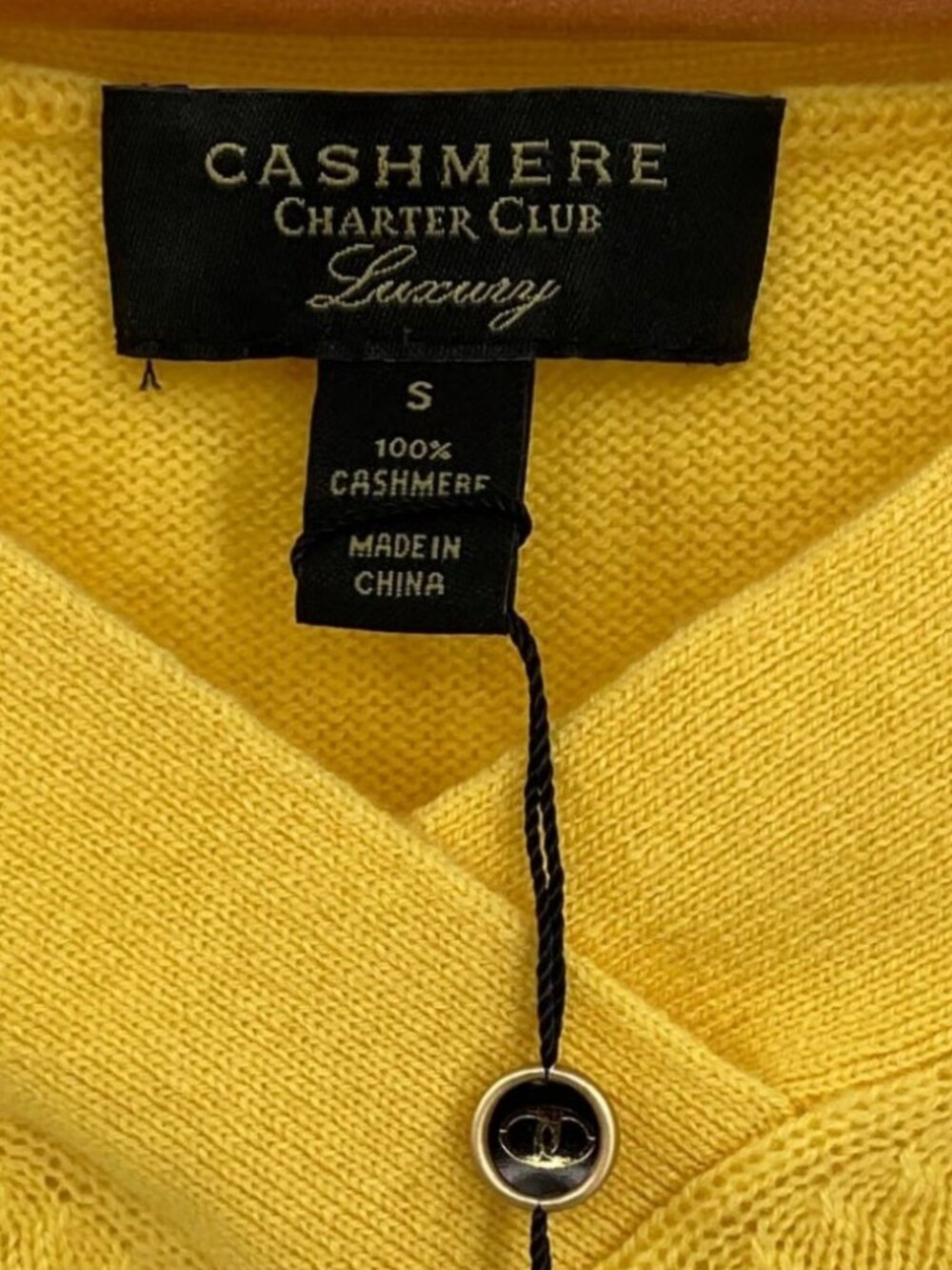 100% Cashmere Charter Club Luxury V-neck Sweater Yellow